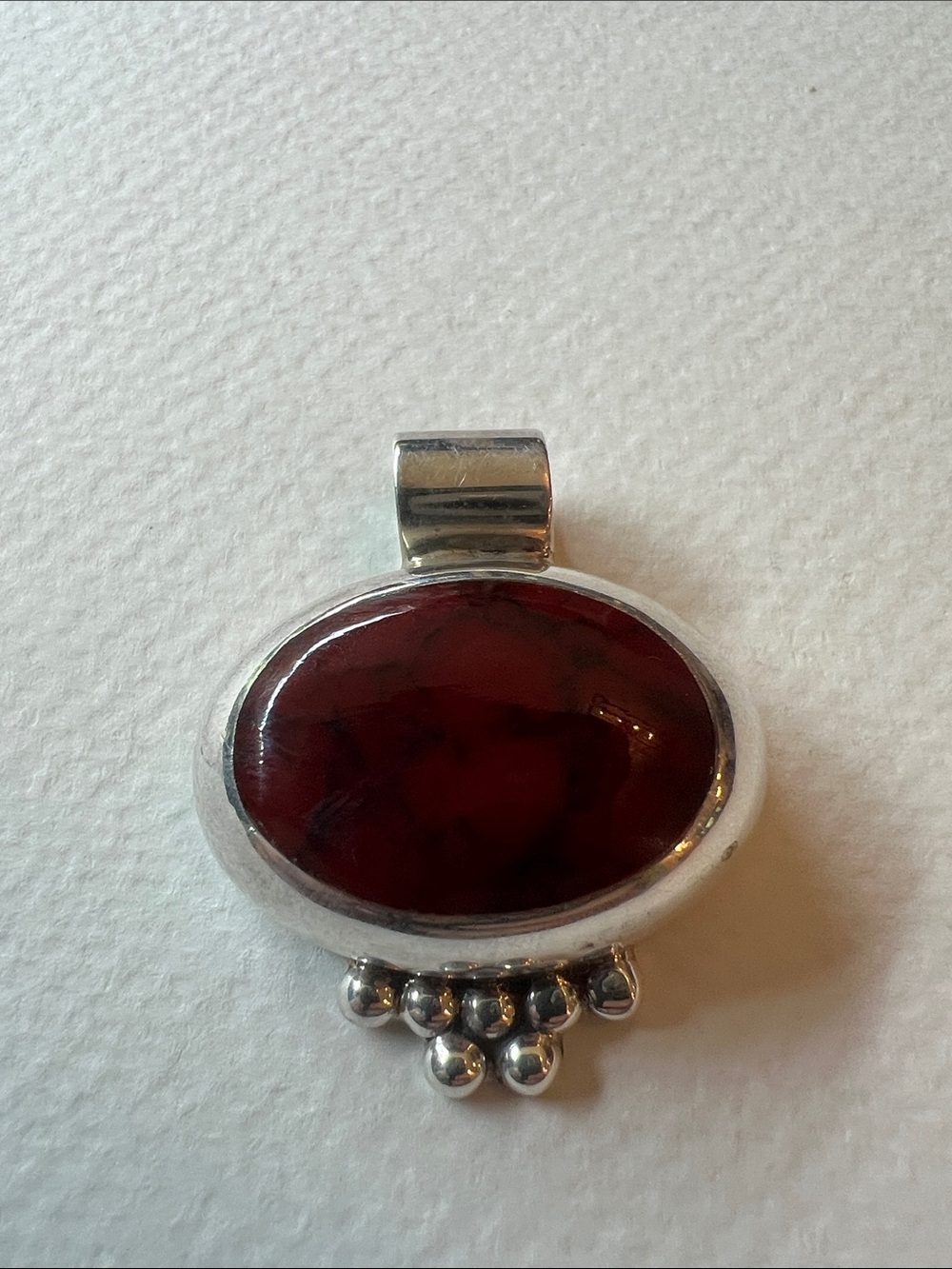 Sterling Silver Red Jasper Oval Pendant